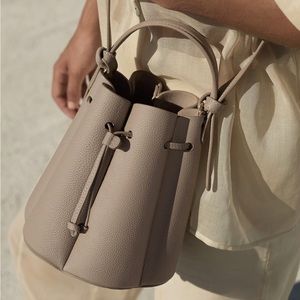 Polene ‘Numéro Huit Mini’ Bucket Bag in Textured Taupe